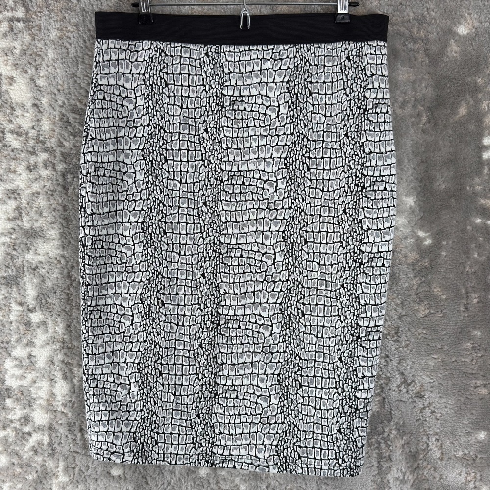 Pixley Size L Snake Print Pencil Midi Skirt White Black Casual Pull On